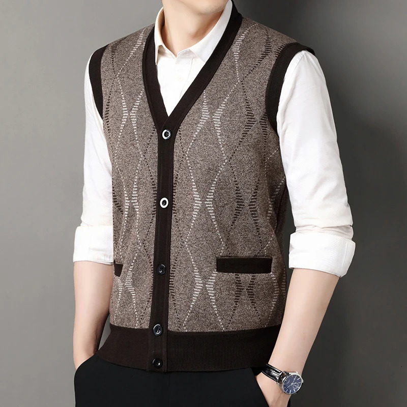 Classic Mens Cardigan Vest Loose Fit Comfortable Sweater Autumn Winter Warm Knit Jacket With Pockets Casual Coat For Middle Aged 251104