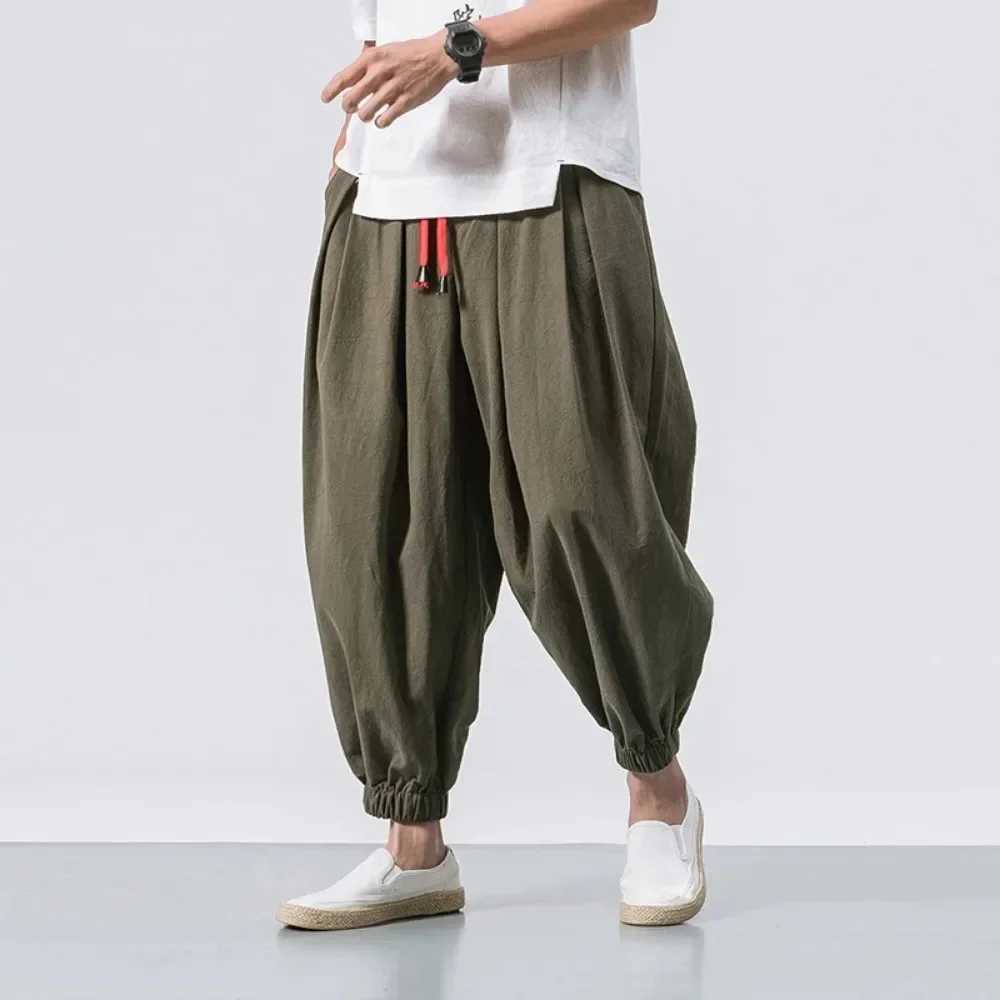 New fashion mens harem pants loose oversized style cotton linen high-quality jogging sports pants casual mens TrousersXJ250410