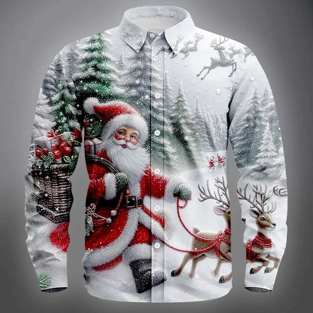 Mens Long Sleeve Shirt Christmas Mens Santa Claus Reindeer Christmas Costume Shirt Streetwear Casual Comfort Slim Fit Shirts K251110