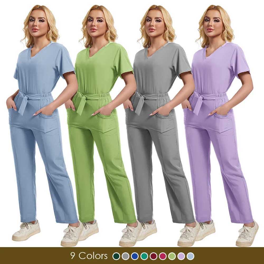Beauty Sn Workwear Medical Clinical Pockets Scrubs Tops Straight Pants Spa Doctor Nursing Surgical Uniforms Woman Scrubs Sets X250410