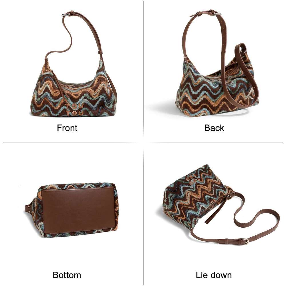 TOUTOU Women Underarm Original Designer Woolen Layered Handbag 2025 Autumn Crossbody Shoulder Armpit Bag Birthday Gift
