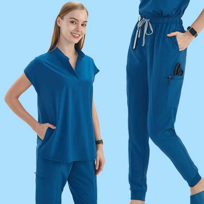 Home>Products>High quality female surgical scrub set Tunic Top Jogger Pants 10 pocket hospital doctor dental work clothes care scrub S180-02 X25