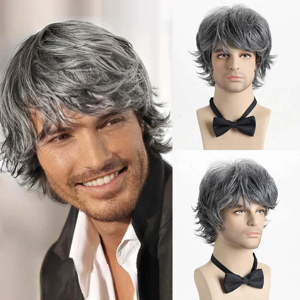 Synthetic Hair Short Curly Brown Wig for men Layered Heat Resistant Wigs With Bangs For Daily UseT251111