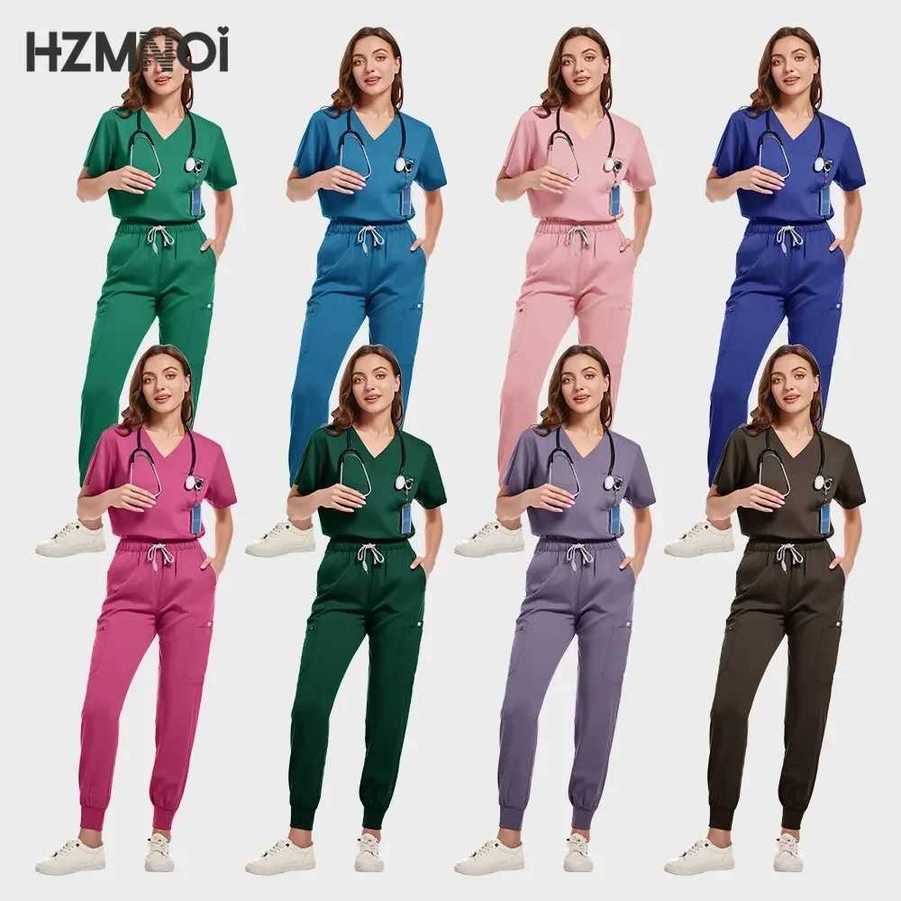 Medical Uniform Women Scrub Top Pocket Pants Doctor Nurse Uniform Fashion Pullovers Nursing Surgical Uniforms Scrubs Accessories X250410