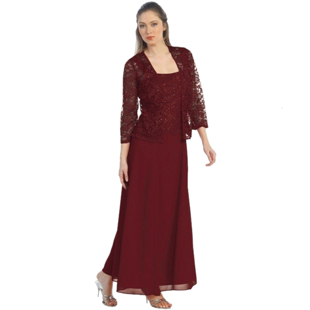 New Fashion Two Piece Lace Cardigan Chiffon Long Dress Large Set