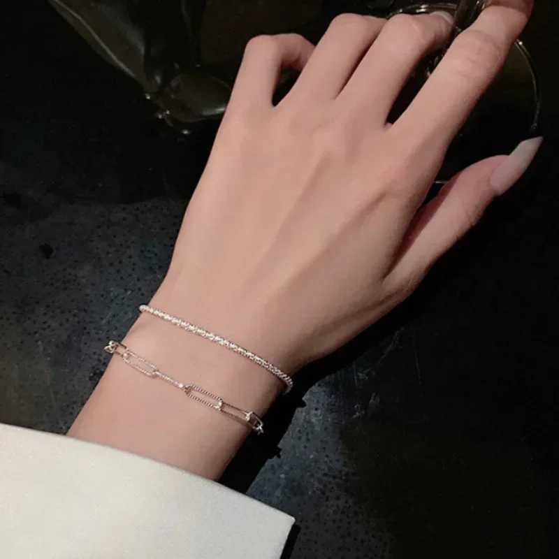 New Fashion Silver Colour Double Layer Bracelet Sparkling Exquisite Simple Women Bracelet Fine Jewelry AccessoriesC250410