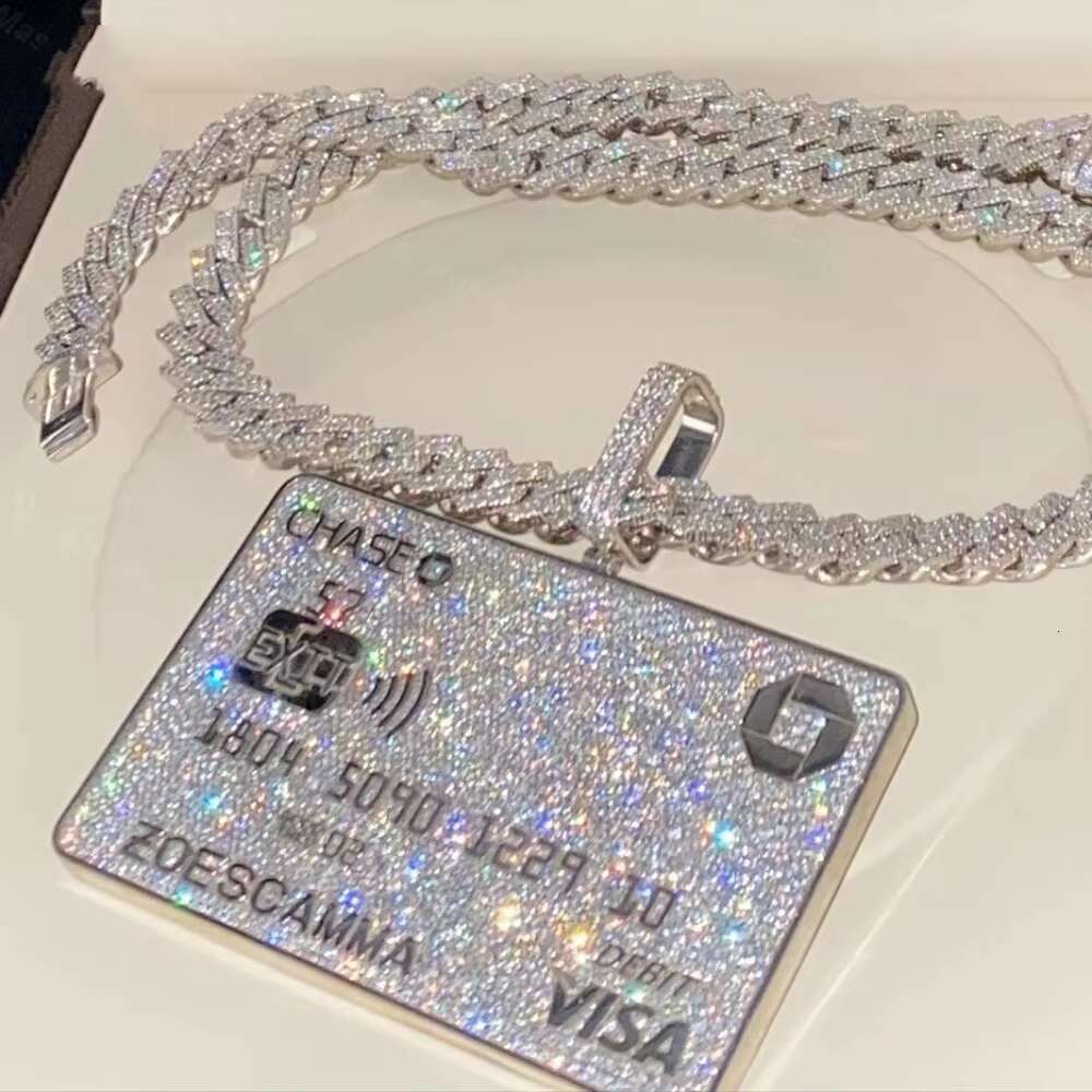 Hiphop Jewelry Credit Card Pendant for Rapper 925 Sterling Silver Custom Iced Out VVS Custom Moissanite Pendant