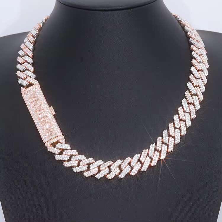 Fashion 925 Solid Silver Iced Out Gold Plated Cuban Link Chain Necklaces for Hip Hop Jewelry