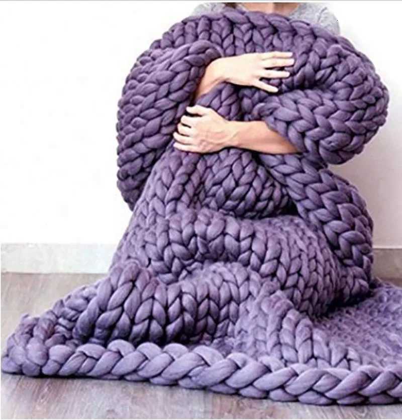 Chenille Chunky Knitted Blanket Nordic Hand Woven Blanket Throw Sofa Chair Decor Warm Yarn Blankets Photograph Props Blanket C251111