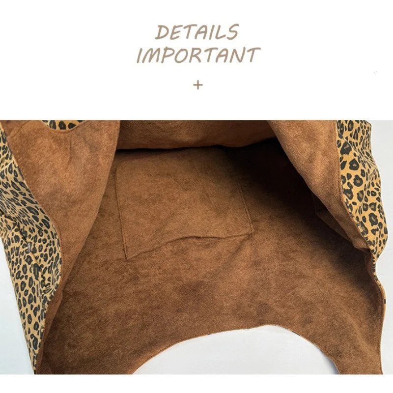 Leopard Print Vest Shoulder Bag for Women Doublesided Female Retro Suede Tote Purse Fall Winter Ladies Contrast Color Handbags 251103