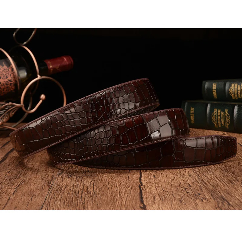 First Layer Crocodile Pattern Genuine Leather 35cm Mens Belt Body for High Quality No Buckle Strap Ceinture 251110