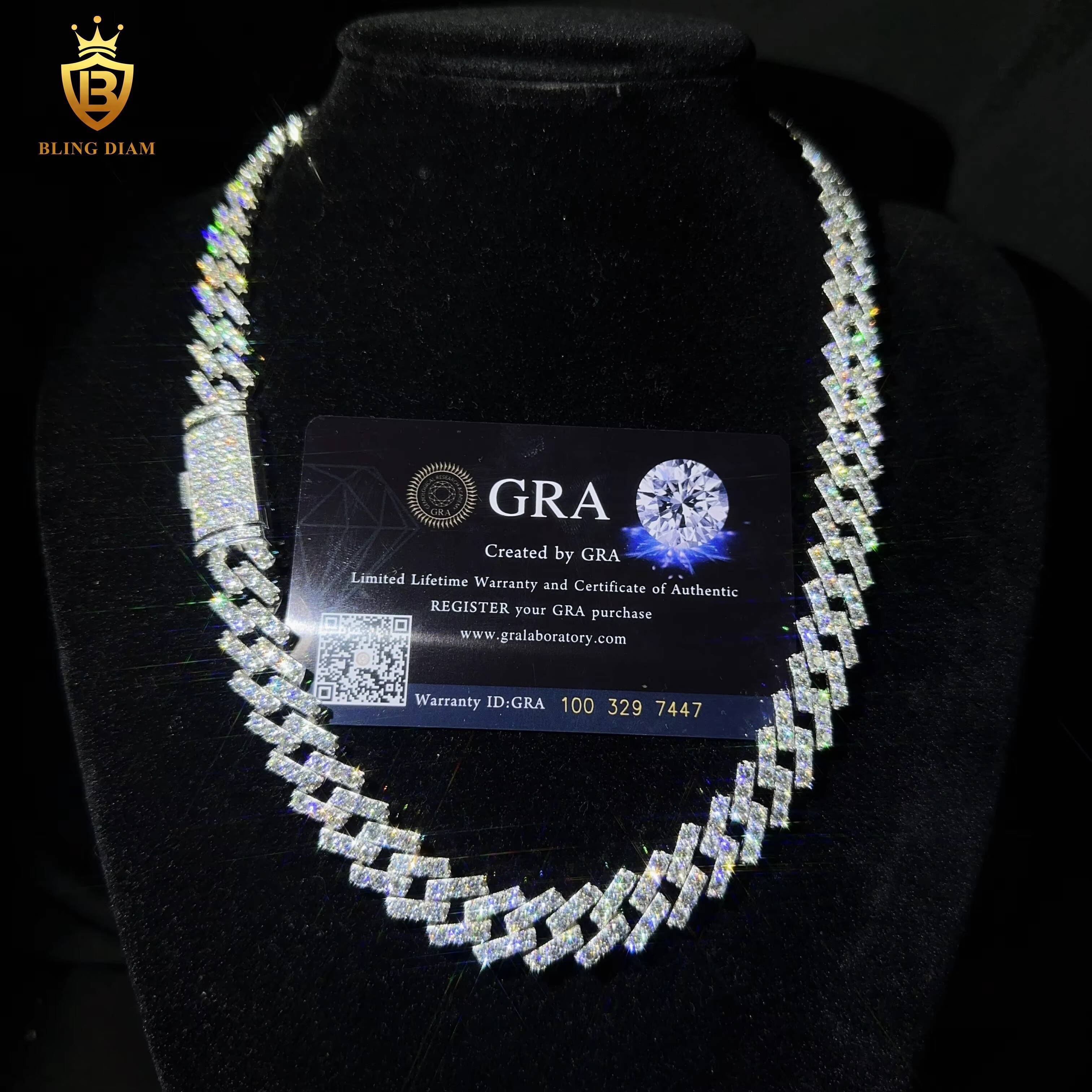 126mm GAR Certificated Iced Out Hip Hop Jewelry VVS Moissanite Diamond Sterling Silver 925 Miami Cuban Link Chain Necklace