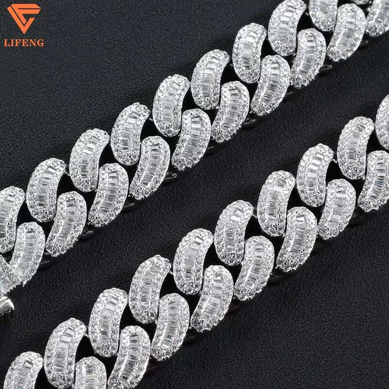 Trend Pop Sale Fine Chain Link Bracelets Square Cut Moissanite Dense Mosaic Diamonds 925 Sterling Silver VVS Hip Hop Jewelry Men