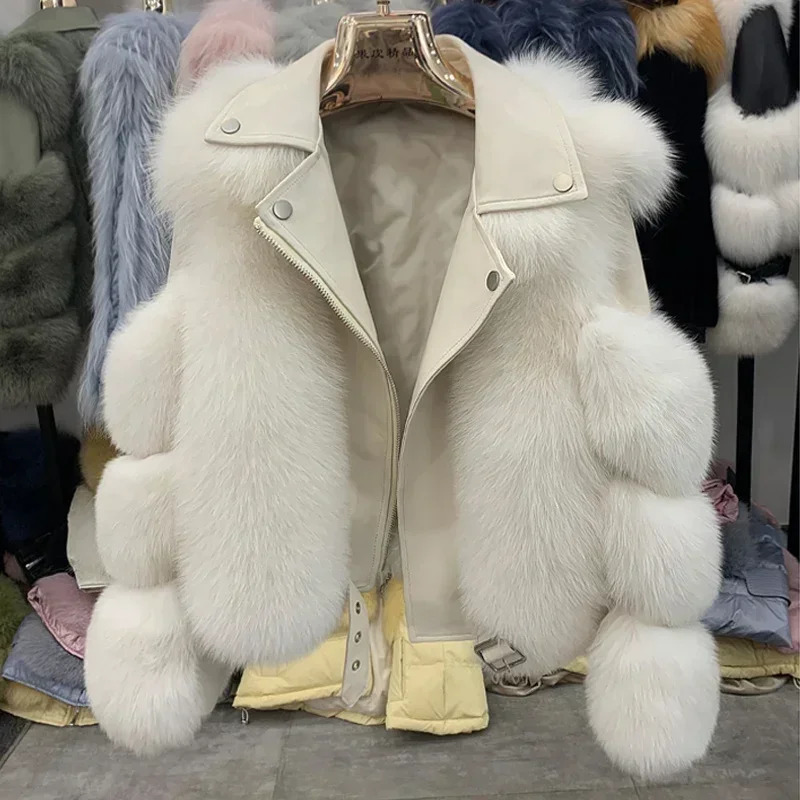 Winter 100 Natural Leather Womens Jacket Real Fox Fur Coats Genuine Sheepskin Leather Coat Long Sleeve Wholeskin Female Parkas 251105