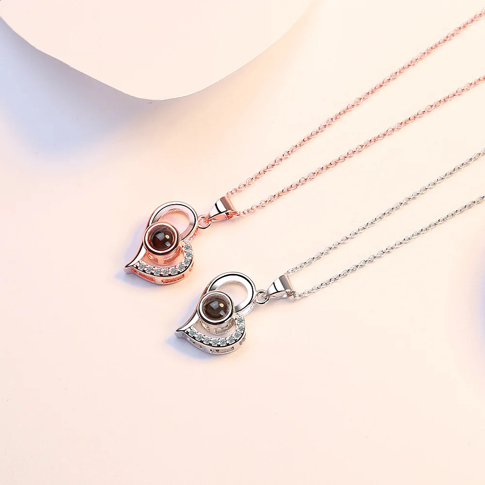 Love Zircon Necklace in 100 Languages I Love You Project Pendant Female 9 Rose Gift Box Romantic Accessories 250408
