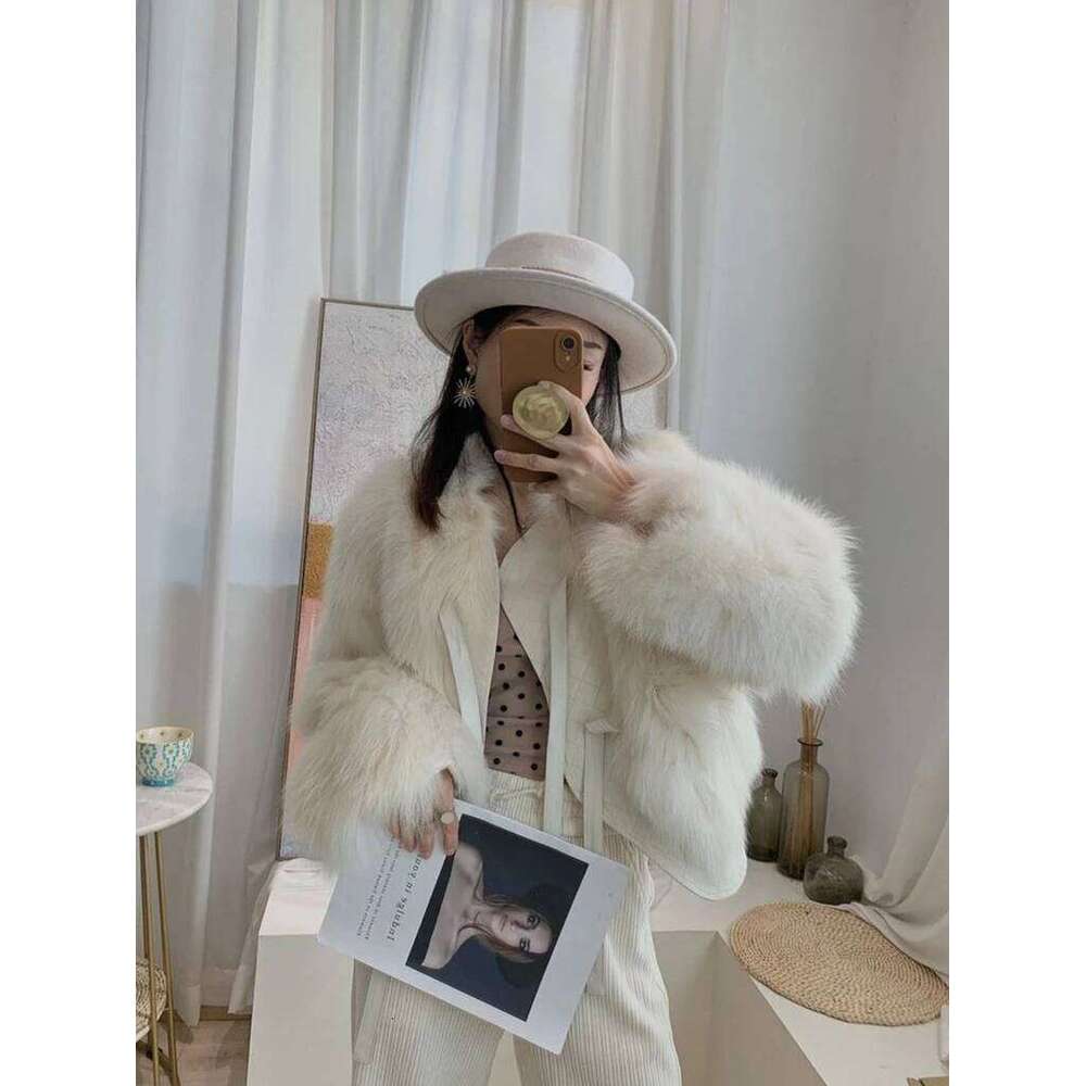 Winter Slimming Faux Fox Fur Jacket For Women 2023 Short Plush Coat Young Fashion Trendy Chic Thermal Outerwear Brown Black