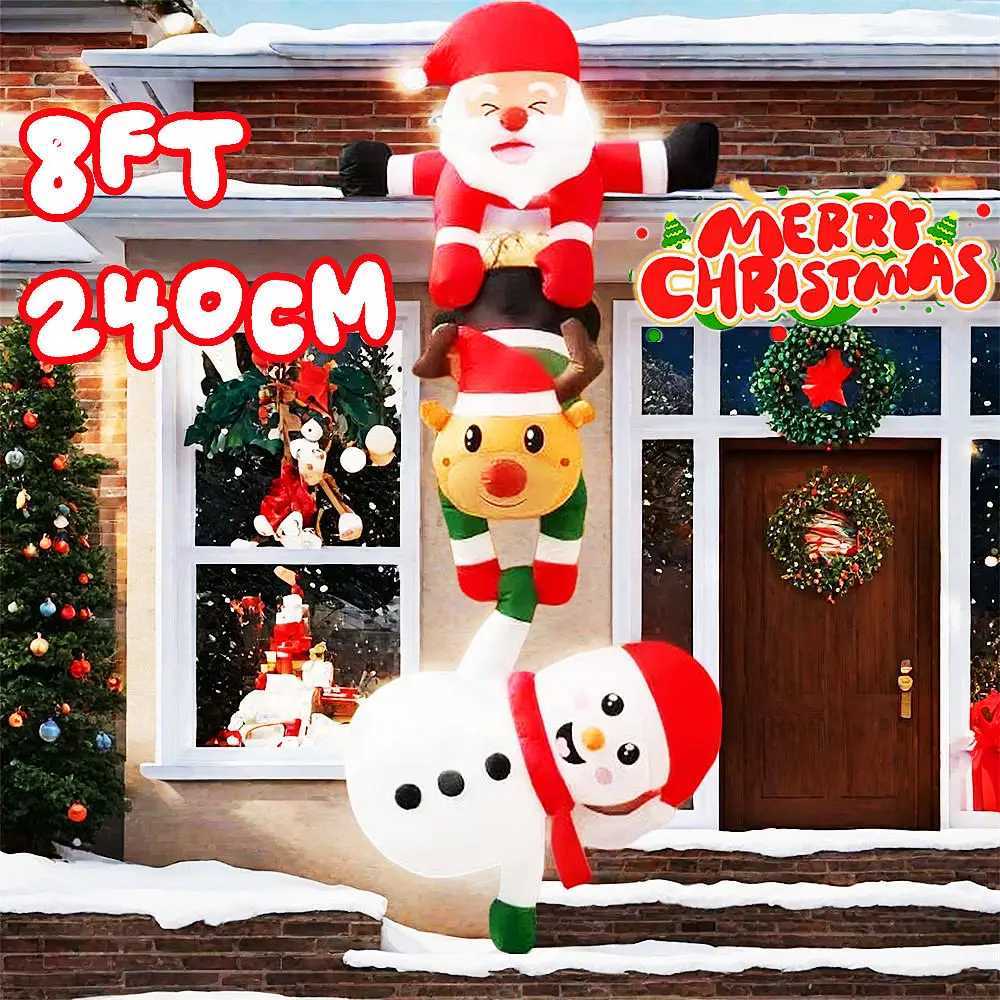 Christmas 8FT Christmas Inflatable Suspension Climbing Santa Claus Reindeer Snowman/Elf For Crossbeam Roofs Yard Xmas Decoration Props Y251111