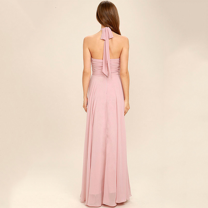 Women's Sexy Chiffon Hanging Neck Pleated Long Dress
