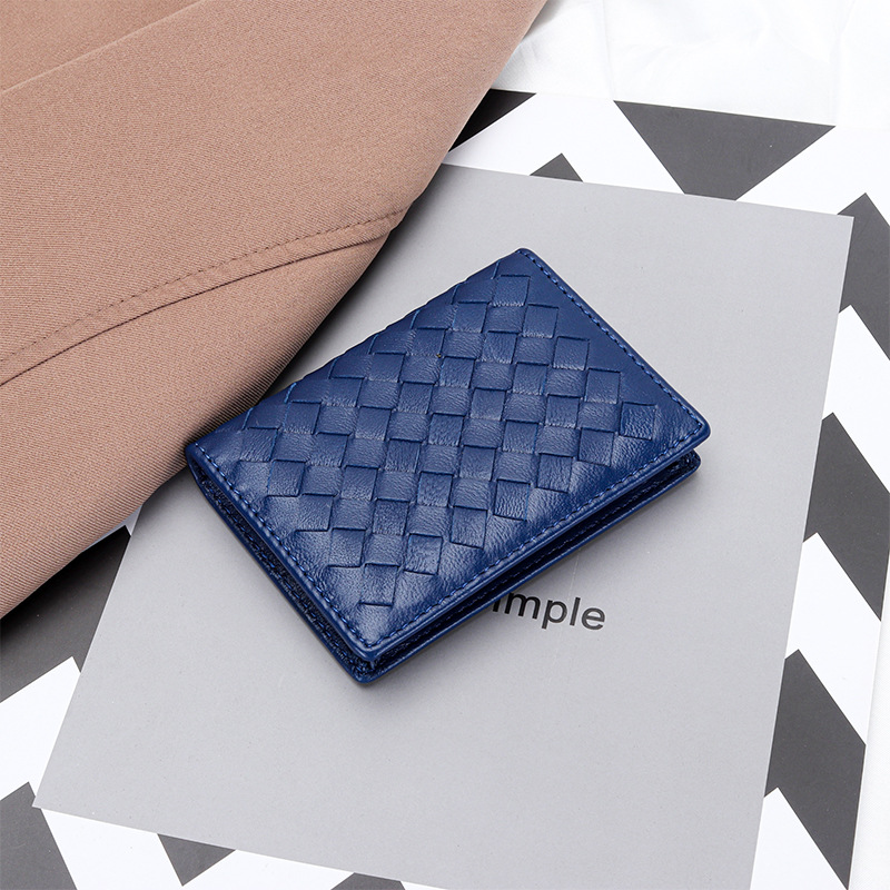 2025 New style business card holder made of woven sheepskin leather women's genuine leather multi-functional bag men's card holder simple co