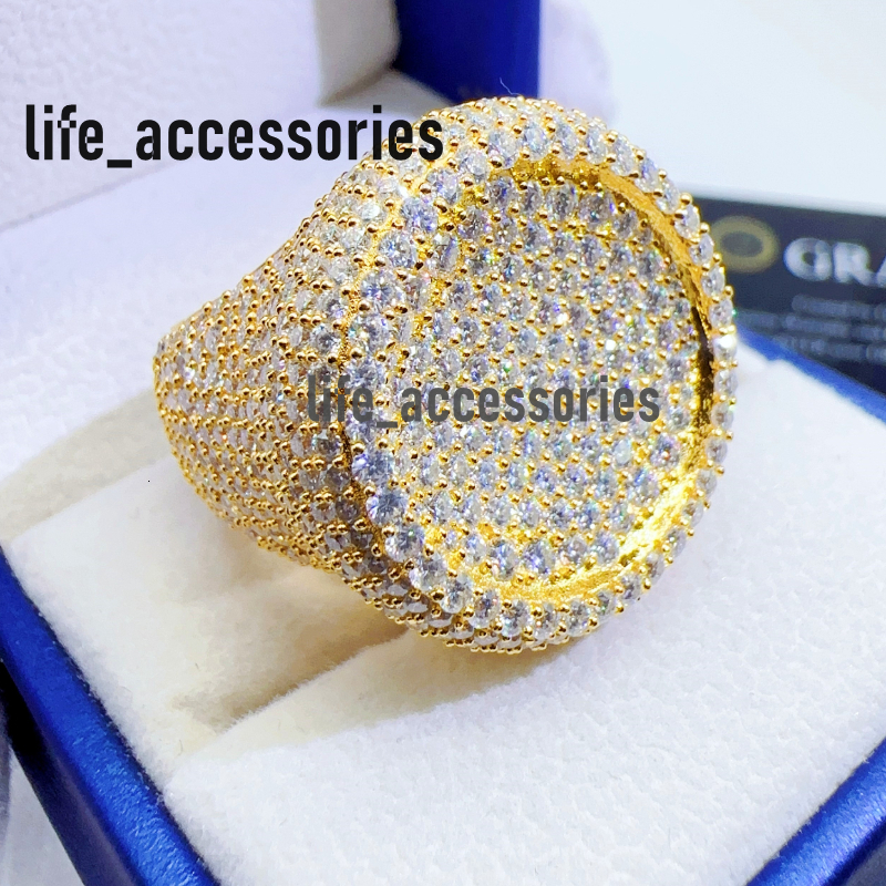 Fashion VVS Moissanite Custom Hip Hop BIG Round Ring 925 Sterling Sliver Moissanite Rings