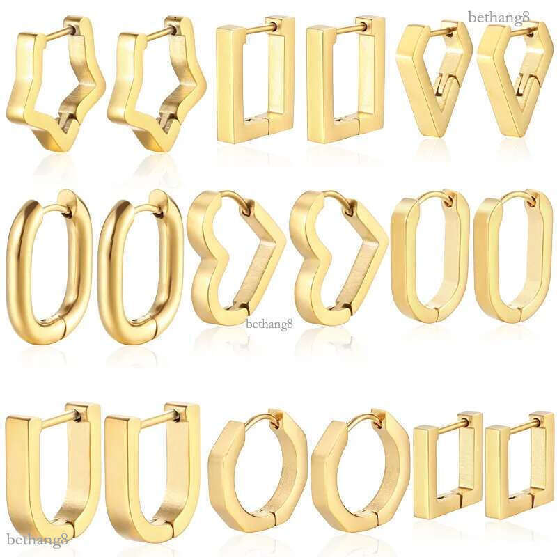 Allergy Free Stainless Steel Stud Earrings Hoop Designer Jewelry Gold Geometric Star Heart Square Rhombus Buckle Earring Cuff Dangle Woman Fashion Fin