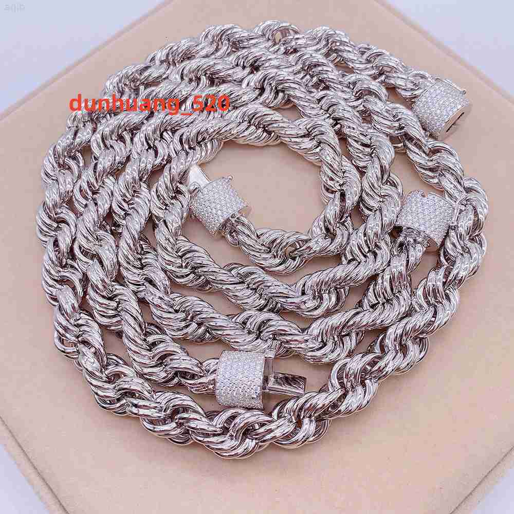 Hip Hop Iced Out Moissanite Clasp 925 Sterling Silver Twist Necklace Diamond Cut Moissanite Rope Chain