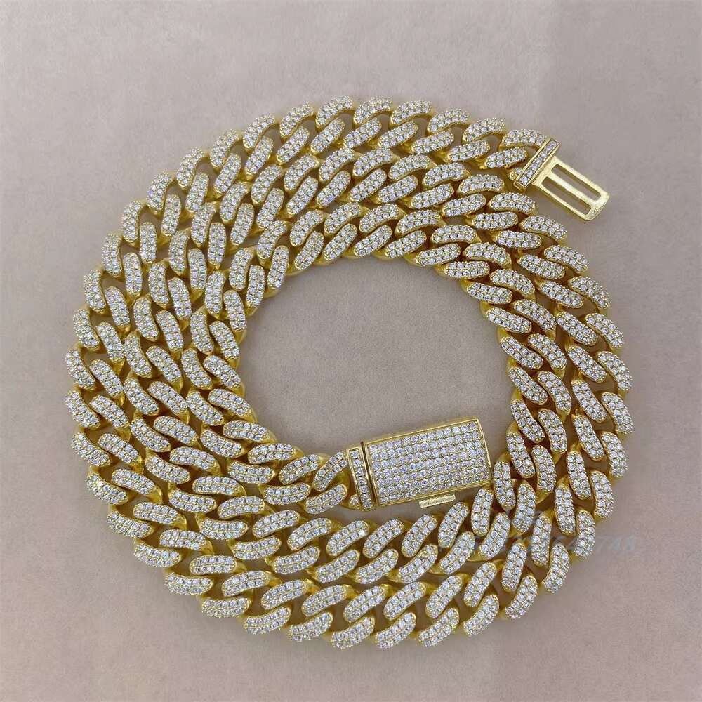 Hip Hop Fine Jewelry 10mm Moissanite 14k Gold Plated Cuban Link Chain Necklace Bracelet Cuban Diamond Chain for Men