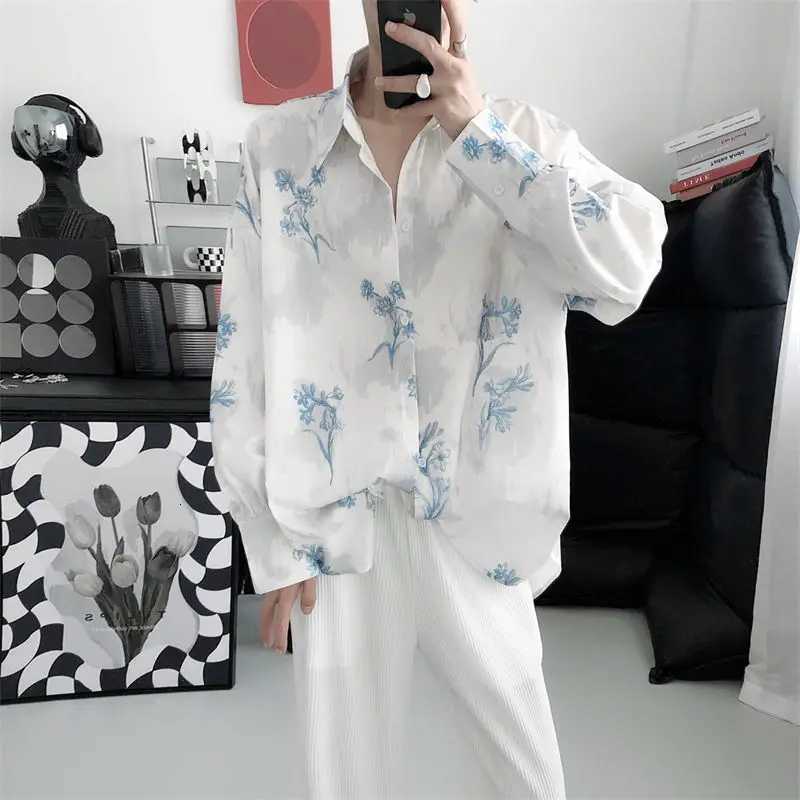 Fashion Street 3D Printed Loose Collar mens Long Sleeve Top Simple Design Floral Pattern Shirt Loose mens Long Sleeve Shirt K251110