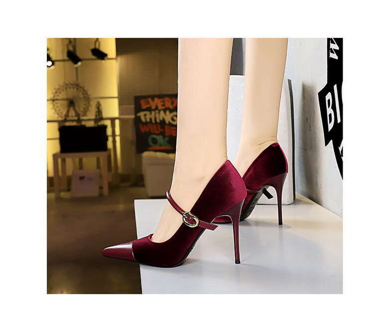 34-43 Plus Designer Shoe Size 4 inch Navy blue High Heels Stiletto Suede Patchwork Pointed Toe strappy Shoes for women dressy