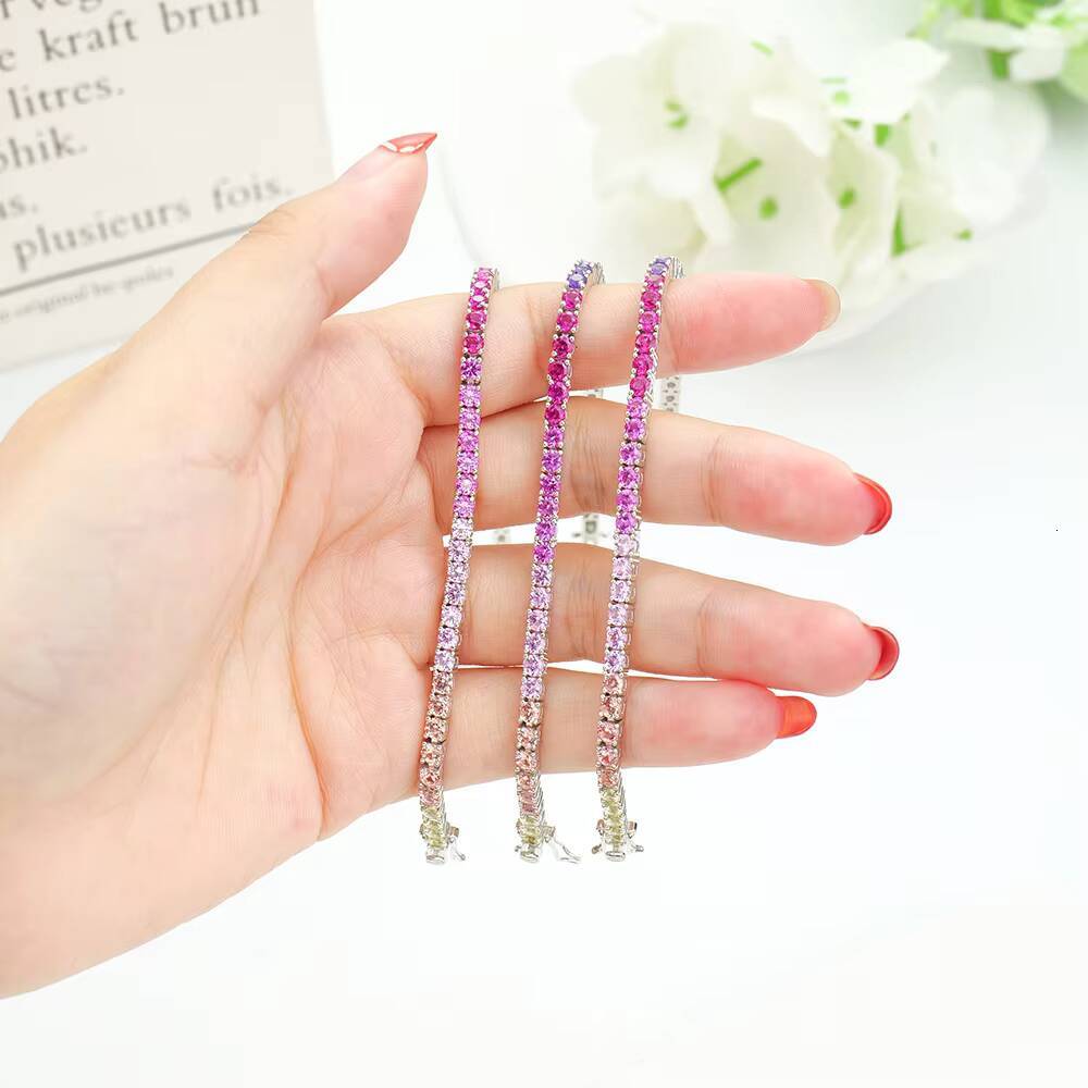 Colored Corundum Tennis Bracelet - Customizable Size - Suitable for Various Occasions - Fashionable and Versatile
