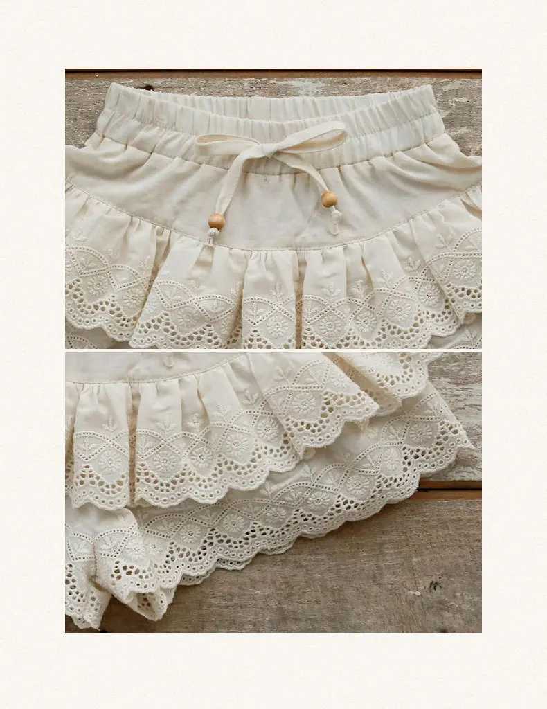 Childrens Girls Clothing 2024 Summer Preschool Baby Girls Sweet Lace Solid Color Doll Shirt Top and Ruffle Shorts SetXJ250410