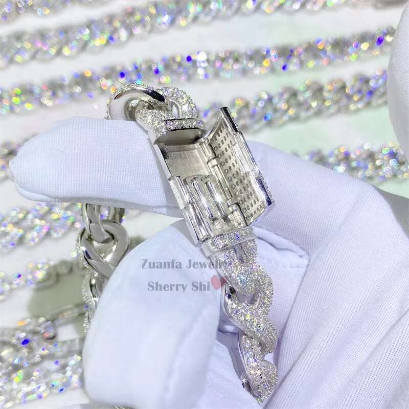 15mm White Gold Over 925 Silver Iced Out Vvs Moissanite Diamond Hip Hop Infinity Link Bracelet