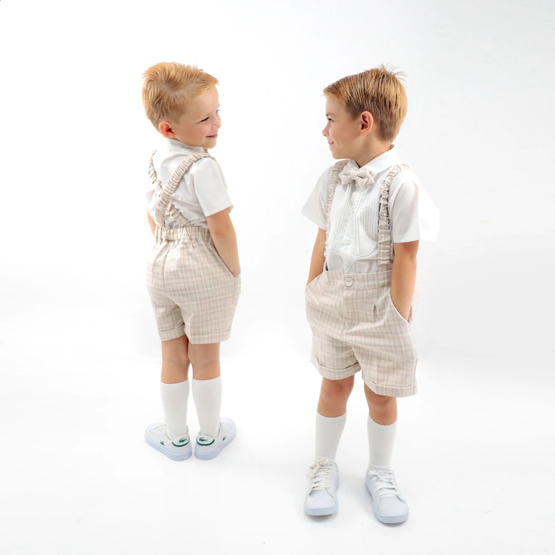 Baptism Suit for Baby Boy Khaki plaid Formal Jacket Infant Gentleman Clothing Set Outfit Wedding 1st Birthday Party Dress Suit 250410