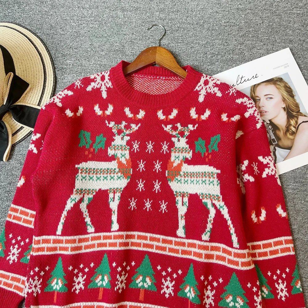 YuooMuoo Chic Fashion Woman Christmas Style Knitted Tops Autumn Winter Long Sleeve Pullover Sweaters Lady Red Party Shirts 251106