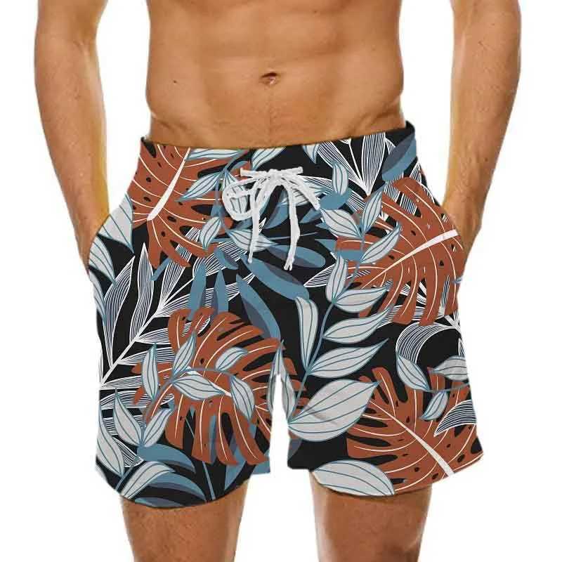 Plant Leaf Pattern Beach Shorts Mens Coconut Tree 3D Printed Swimming Trunk Summer Breathable Shorts Loose Board ShortsW250410