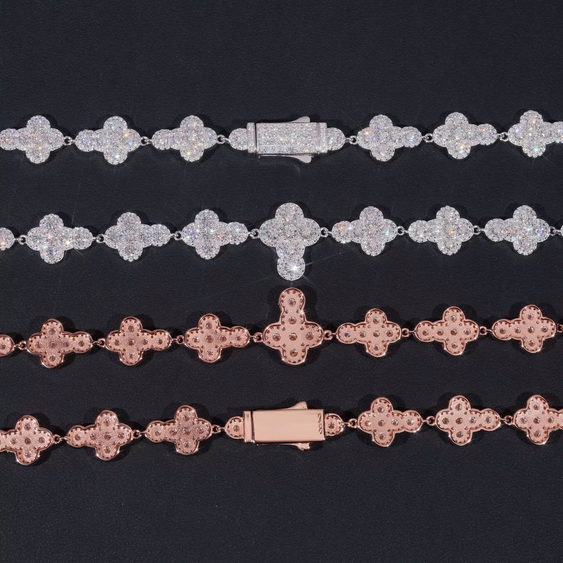 Hip Hop Style 925 Sterling Silver 12MM Iced Out Infinity Moissanite Necklace Cuban Chain with Clover for Men