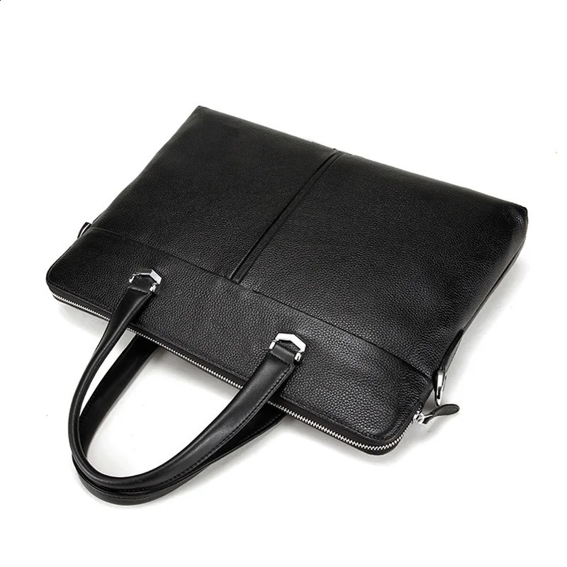 Black leather laptop bag mens leather briefcase multifunctional business mens handbag or sling bag 250410