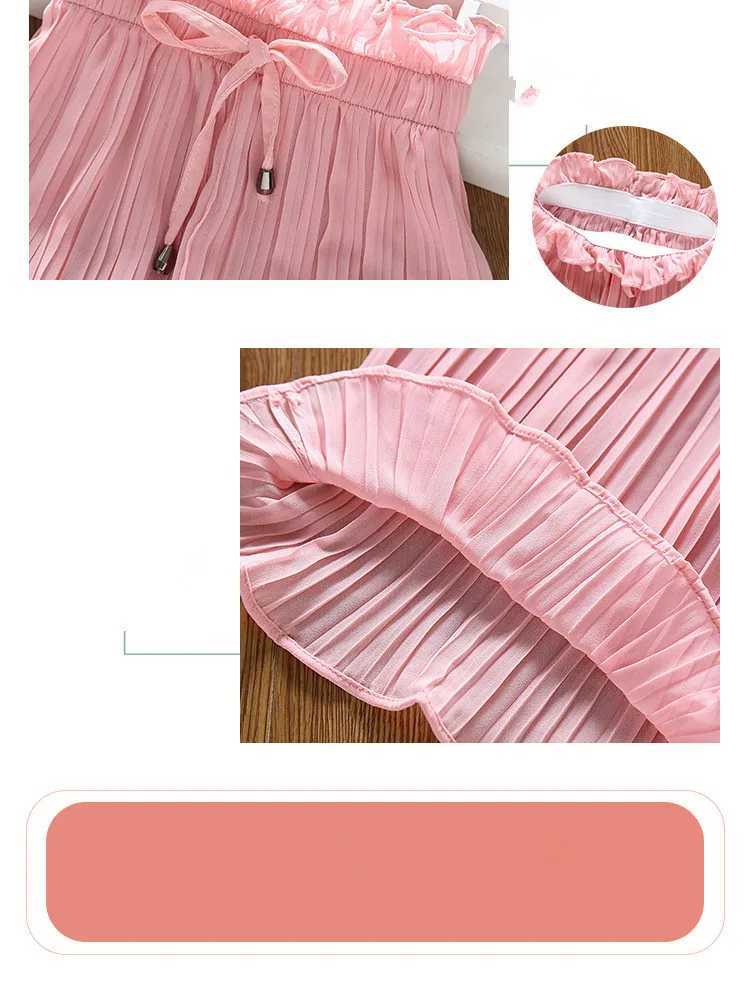 2023 Summer Girls Clothing Set Childrens T-shirt+Wide Leg Pants Set Childrens Short Sleeve Baby Clothing Set 3 to 10 YearsXJ250410