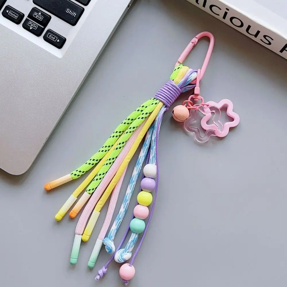 Y2K Braided Rope Keychain Handmade Creative Acrylic Striped Webbing Keychain Colorful Long Tassel Bag Charms Bag Accessories 251110
