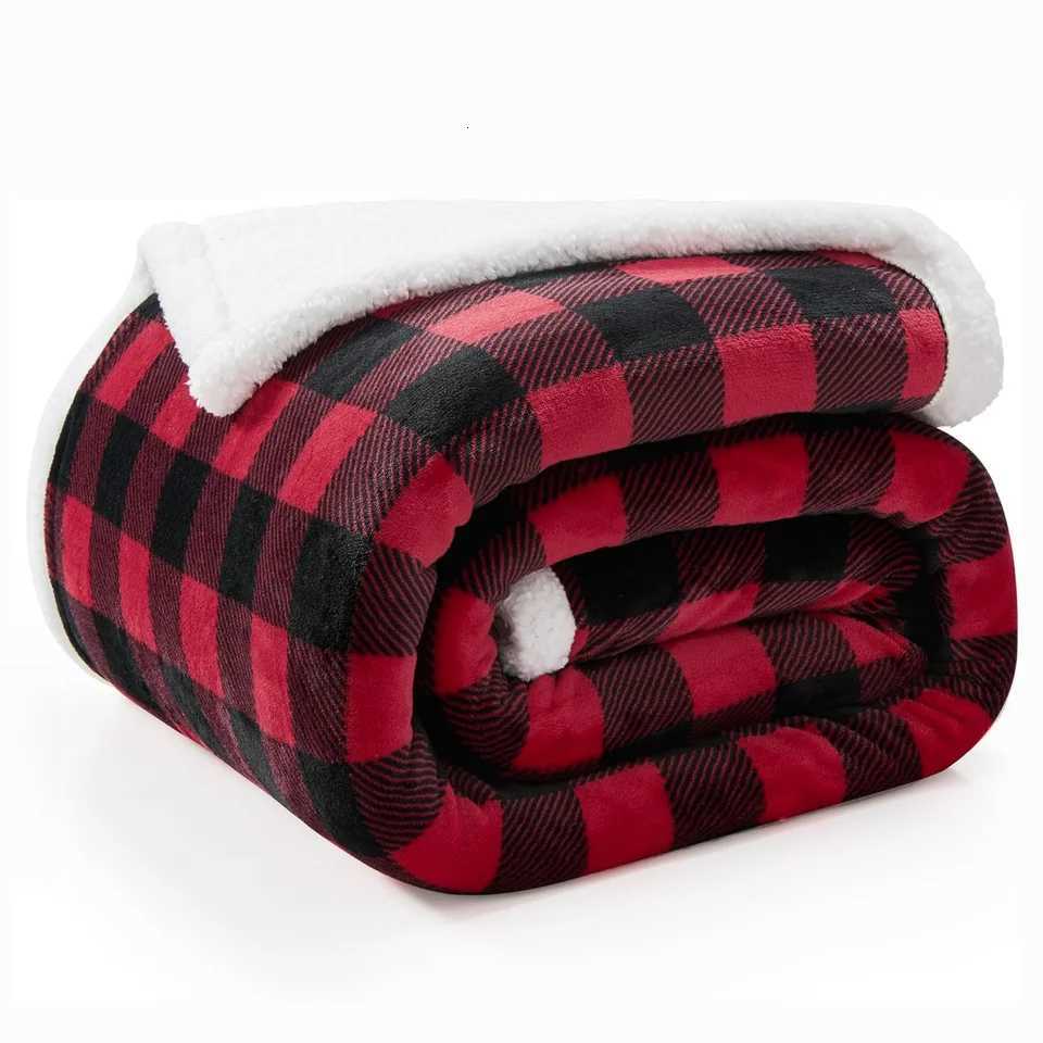 1pc Cozy Sherpa Fleece Plaid Blanket - Sofa Bed and Best Blanket In Poland All-Season Soft Warm 2KG Weighted 650GSM C251111