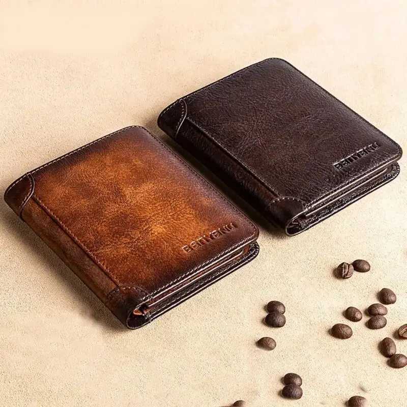 Leather wallet with commercial design and Rfid protection for short card holders coin wallet mens commercial wallet handbag Z250411
