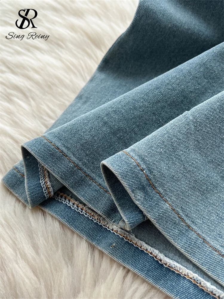 SINGREINY American Retro sweet Sets Women Zipper Rivet Skinny TopHigh Waist Split Bodycon Skirt Streetwear Denim 2pcs Suits 250411