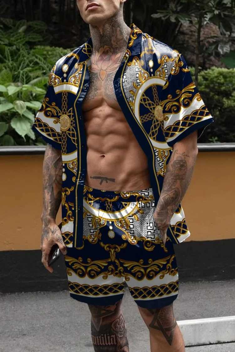 Mens fashion set Hawaii casual party 3D printed shirt+shorts 2-piece casual oversized beach shirt set street clothingXJ250412
