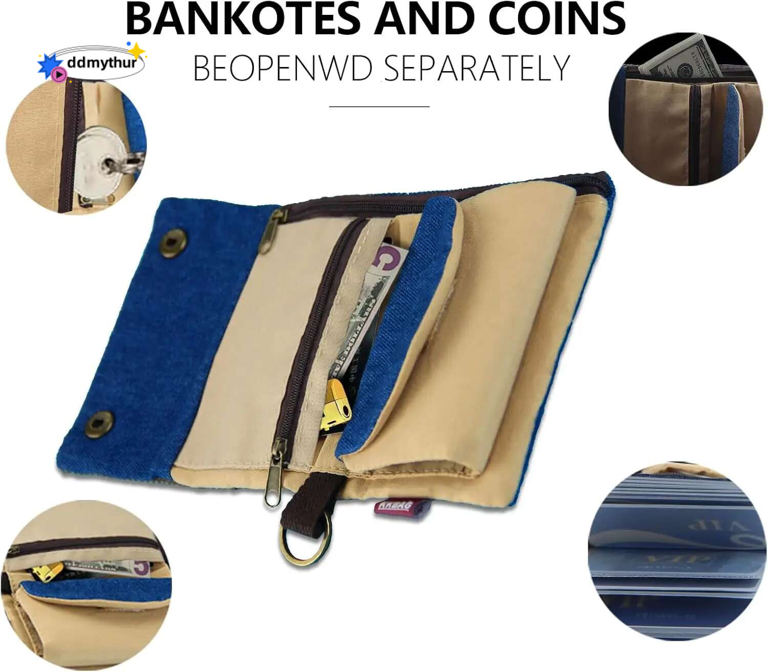 Handmade Three Fold Fabric Wallet Women Men Simple Short Zipper Purses for Teens Personality Multi-function Key Bag Card Holder ddmythur