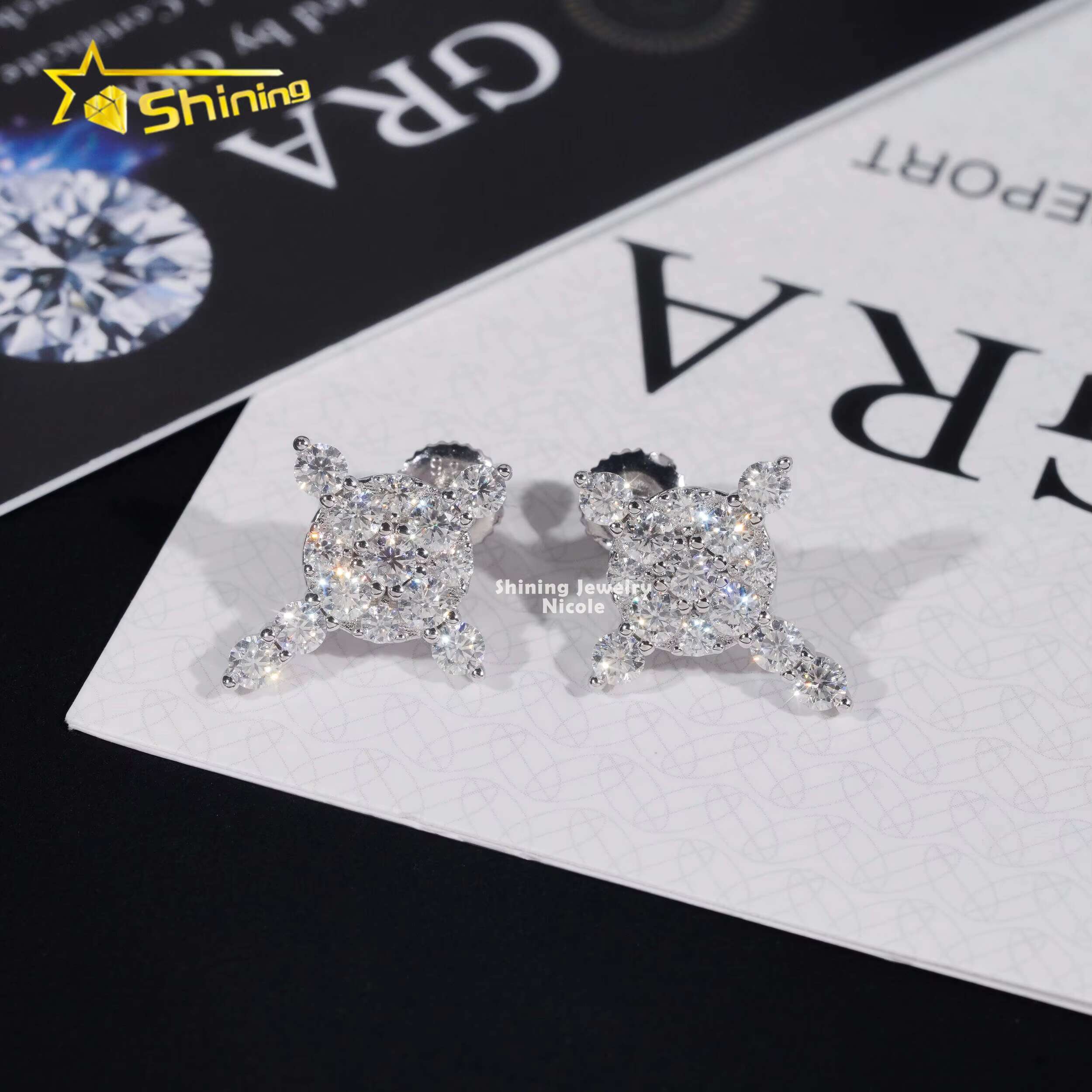 Fashion Jewelry New Design Iced Out Cross VVS Moissanite Diamond Studs 925 Silver Earrings for Men