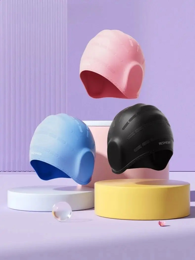 Swimming Cap Silicone Waterproof Ear Protection Men Women Head Professional Long Hair Comfortable Large Adult Swimming Cap 250411