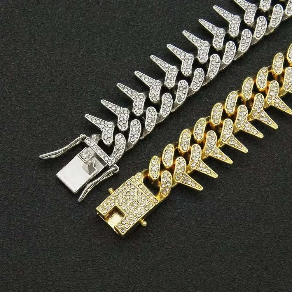 18mm VVS Clarity Moissanite Diamonds DEF Color Spiked Cuban Link Bracelet Crafted With 925 Sterling Silver