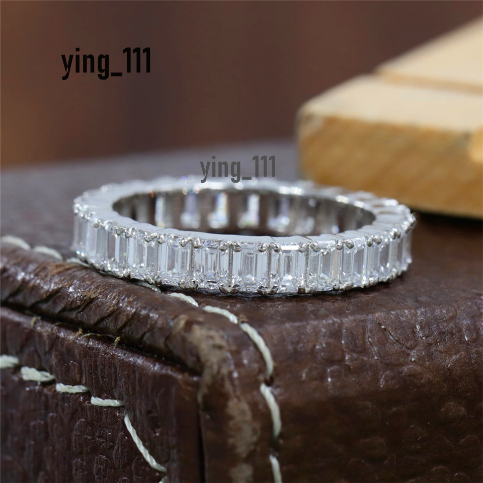 Real Gold Jewelry 18K Real Gold Ring 3.3*2.3mm Emerald Cut Lab Diamond Full Eternity Ring For Women Wedding Band Ring HPHT 18K Gold Diamond