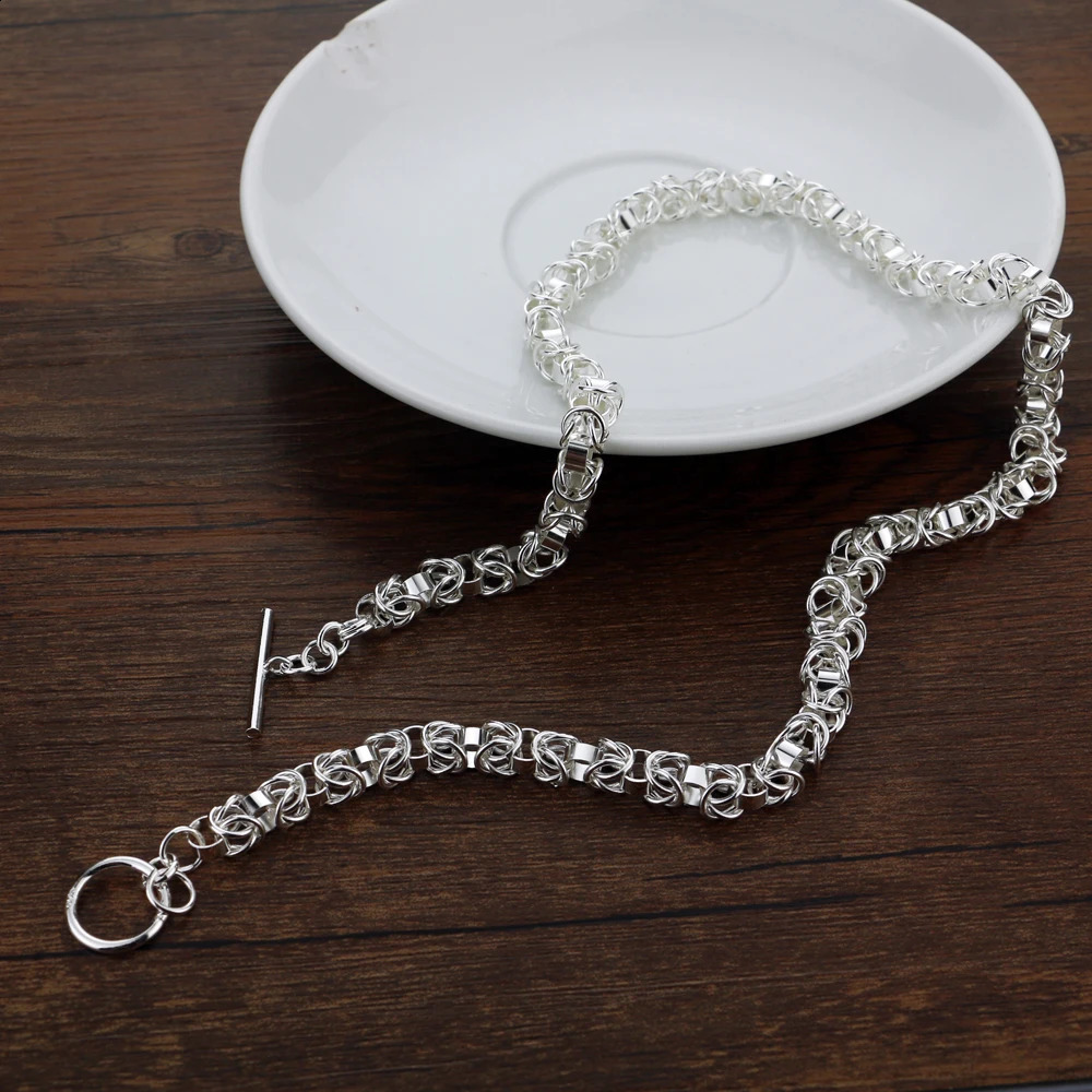 Real 925 sterling silver box chain necklace fashionable mens necklace retro atmosphere modern appearance punk skeleton chain jewelry 250409