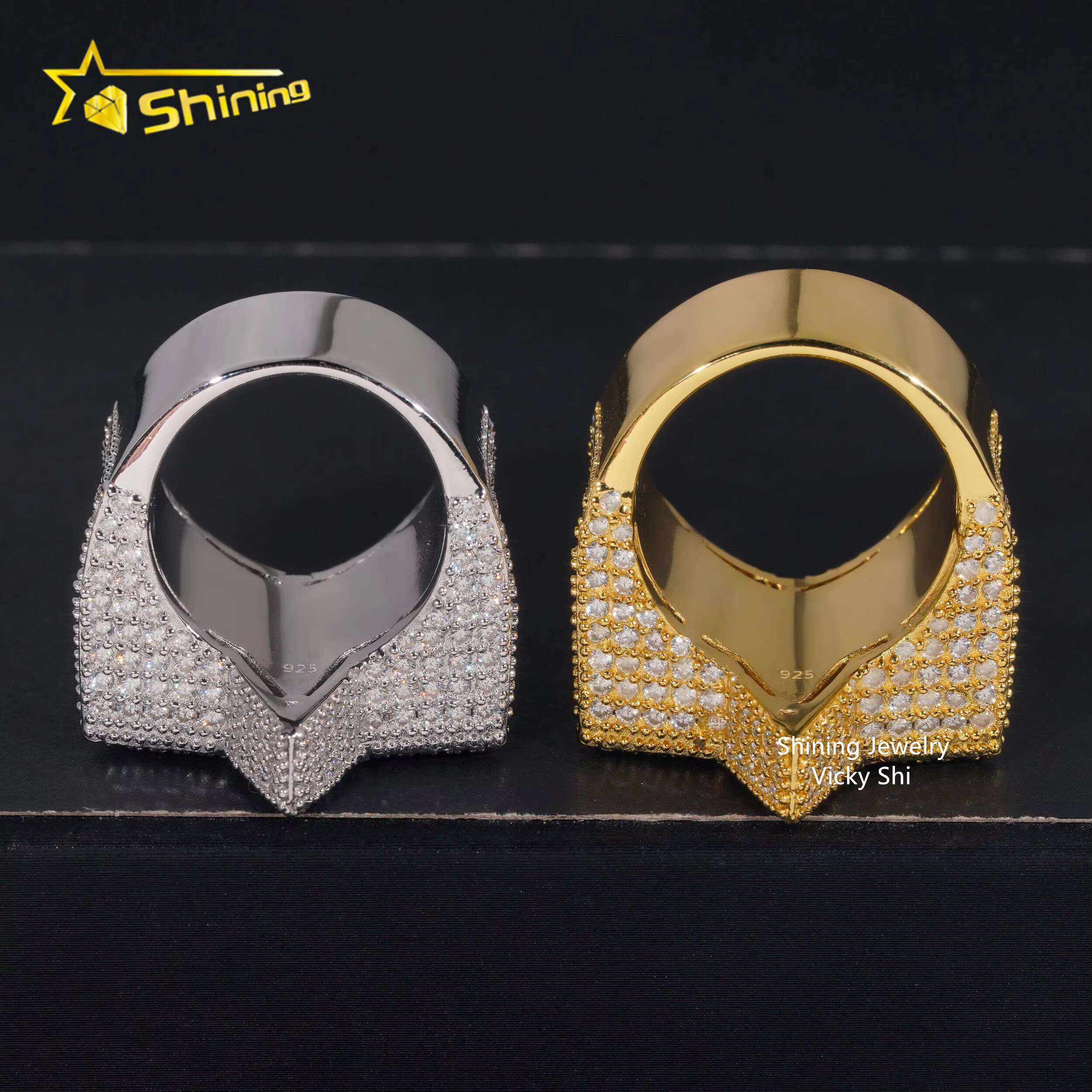 New Arrival Moissanite Hip Hop Men Ring Sterling Silver 925 Gold Plated Iced Out Baguette Moissanite Star Ring